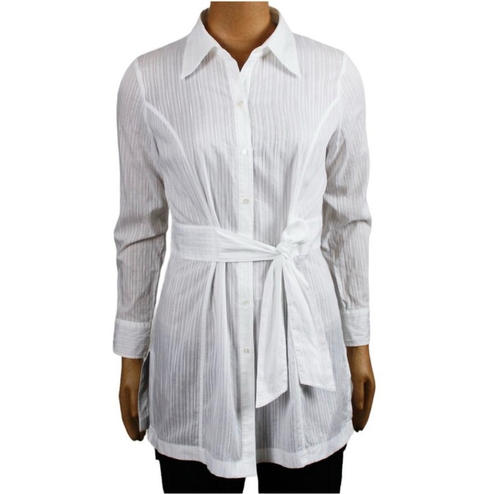 100% Cotton Belted White Tribal Tunic Shirt